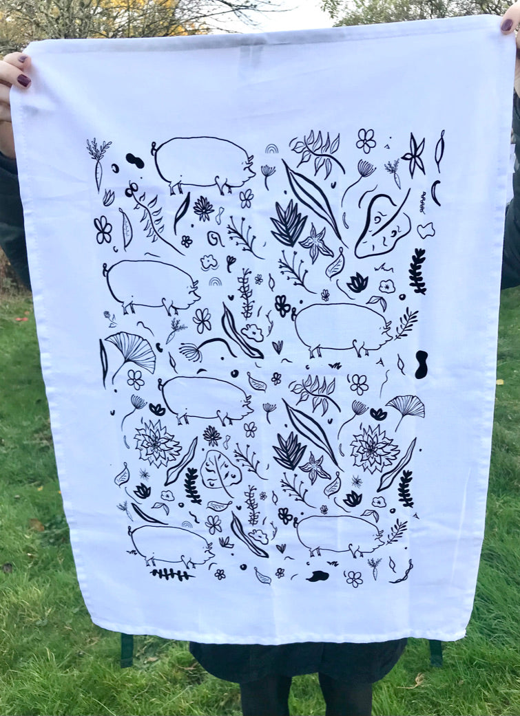 Organic Cotton Doodle Print Tea Towel