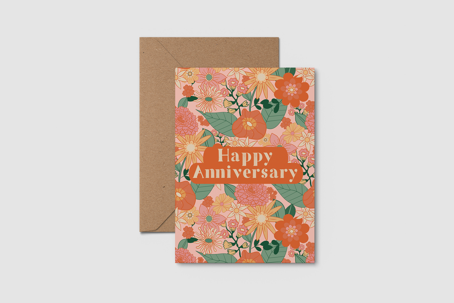 Wedding anniversary card. Floral greetings card.