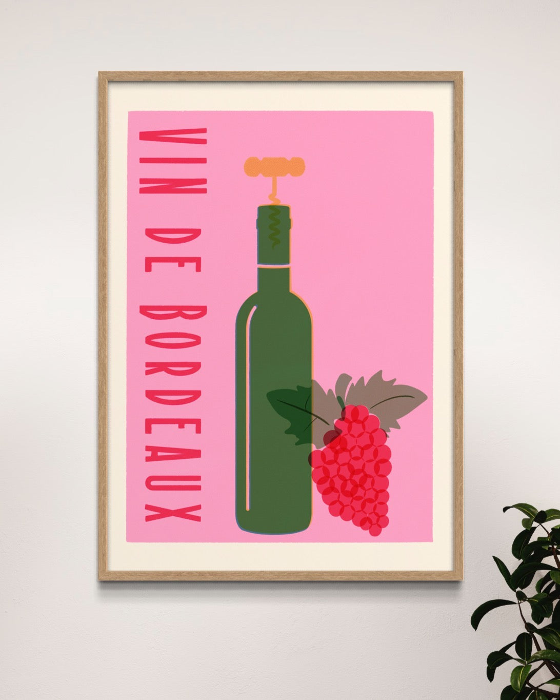 Retro vintage wine print. Wine wall art for kitchen or dining room.