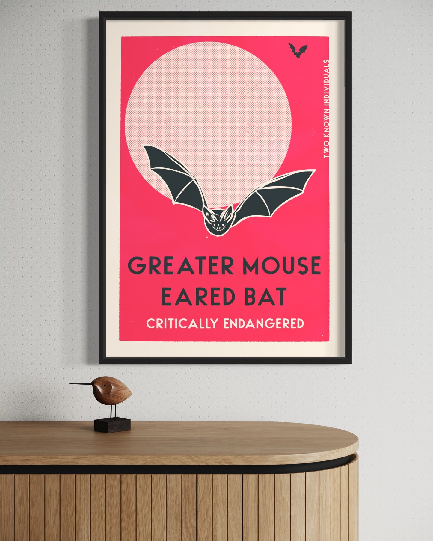 Greater Mouse Eared Bat British Wildlife Print. Retro Animal Posters.