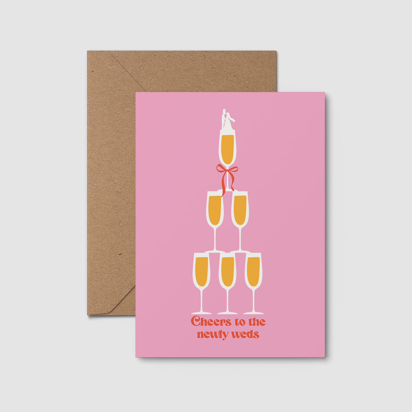 Cheers to the newly weds. Champagne tower card. Cute illustrated cards. Wedding cards.