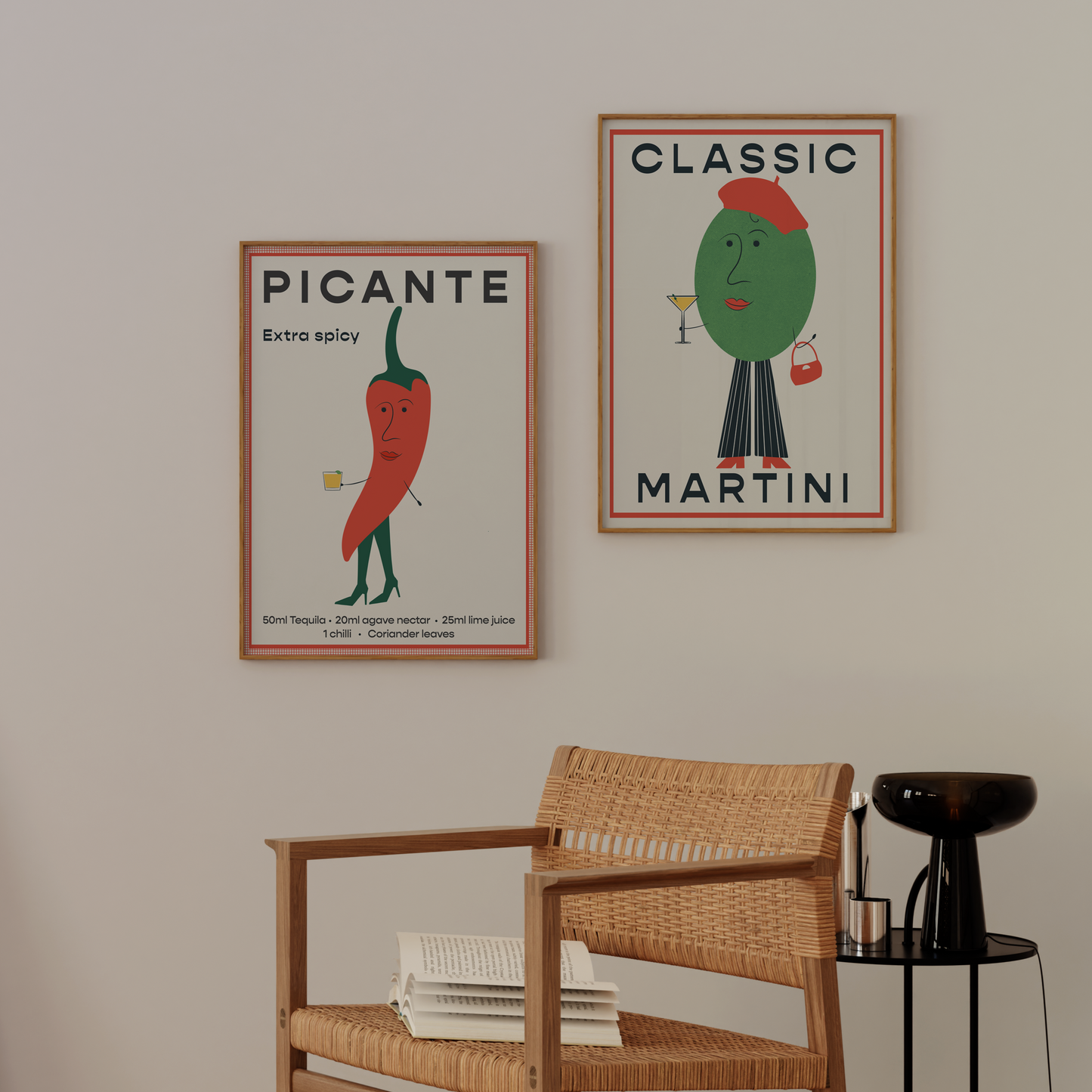 Home bar accessories. Kitchen prints. Cocktail drinks prints.