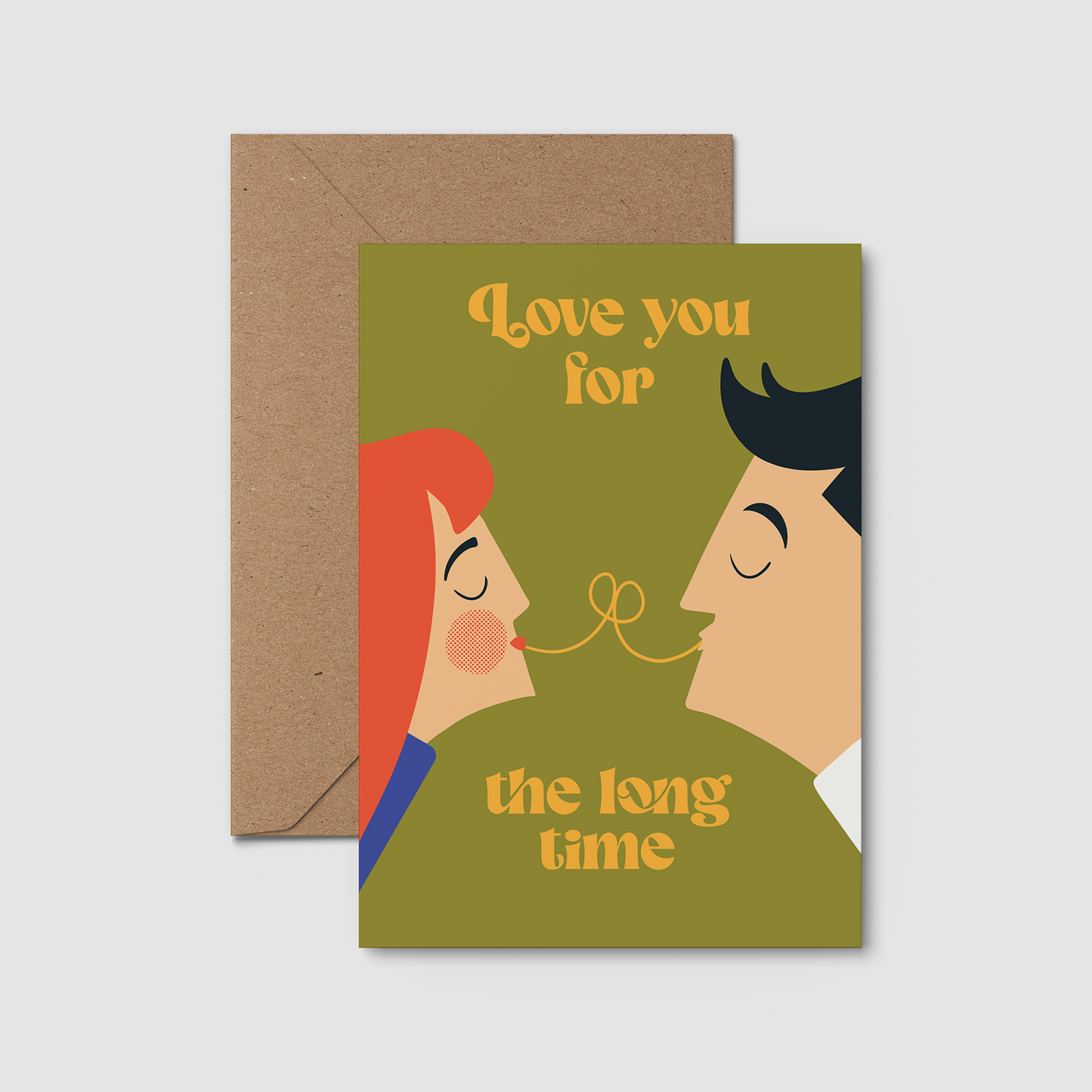 Love you for the long time. Valentines card. Retro illustration card.