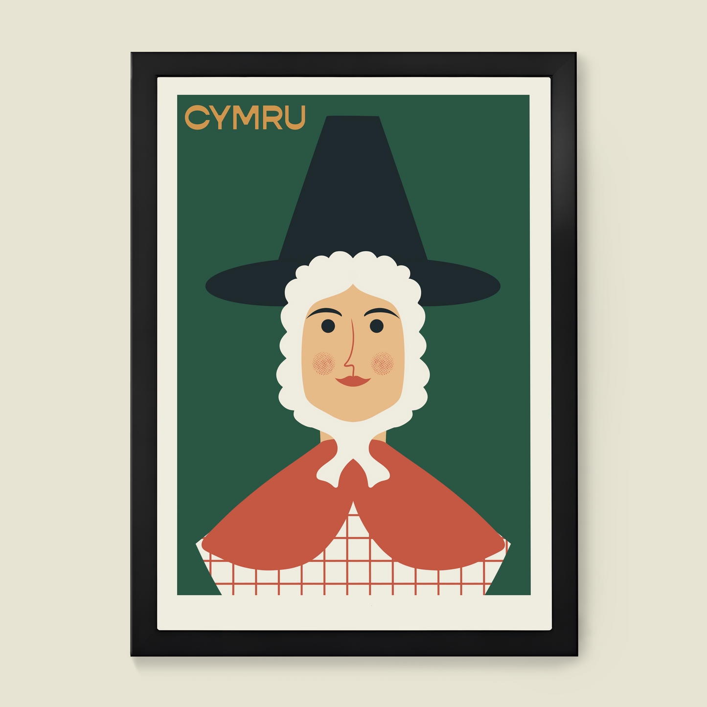 Lady from Wales in traditional Welsh dress. Welsh tourism art print.