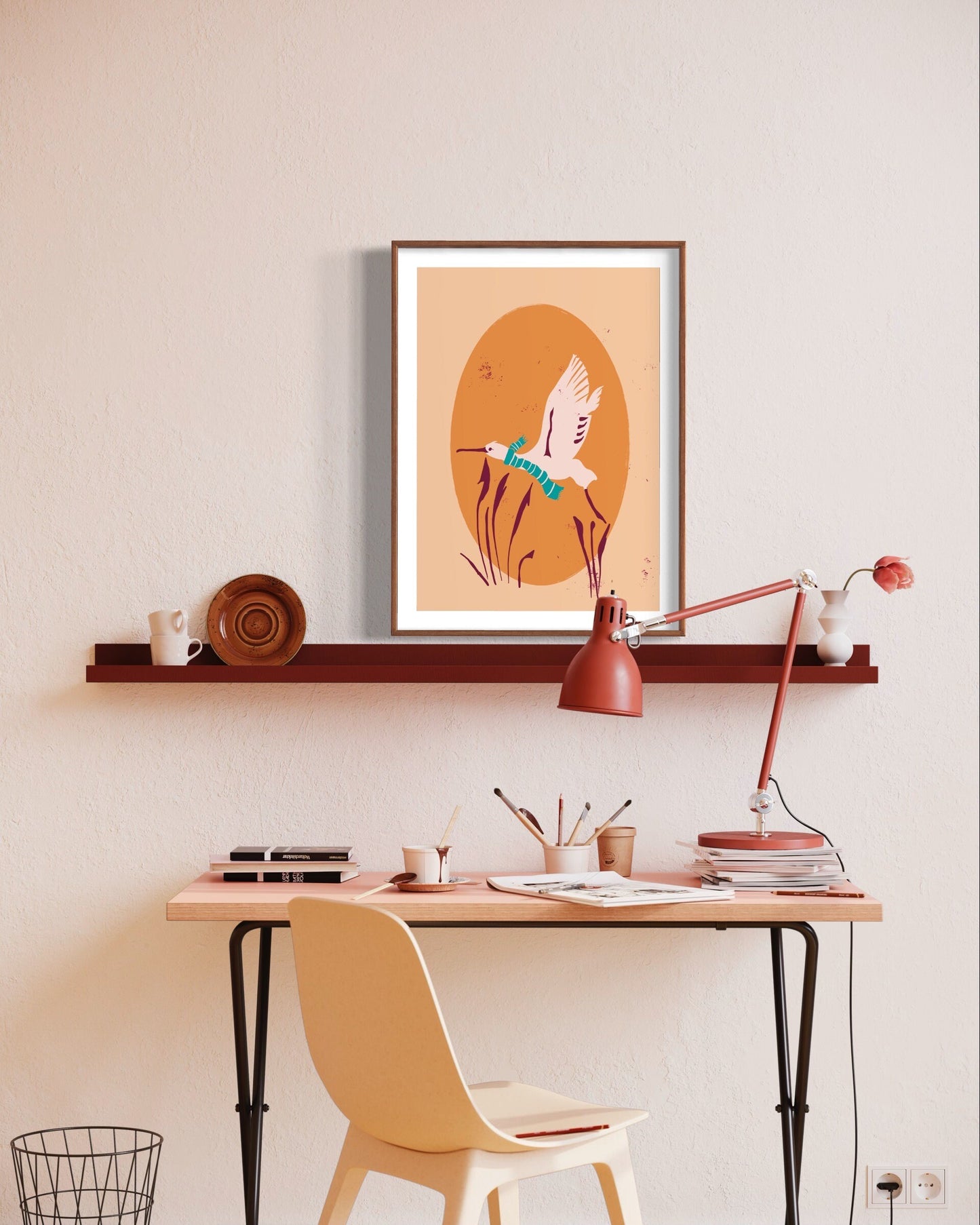 Retro Egret Illustration Print