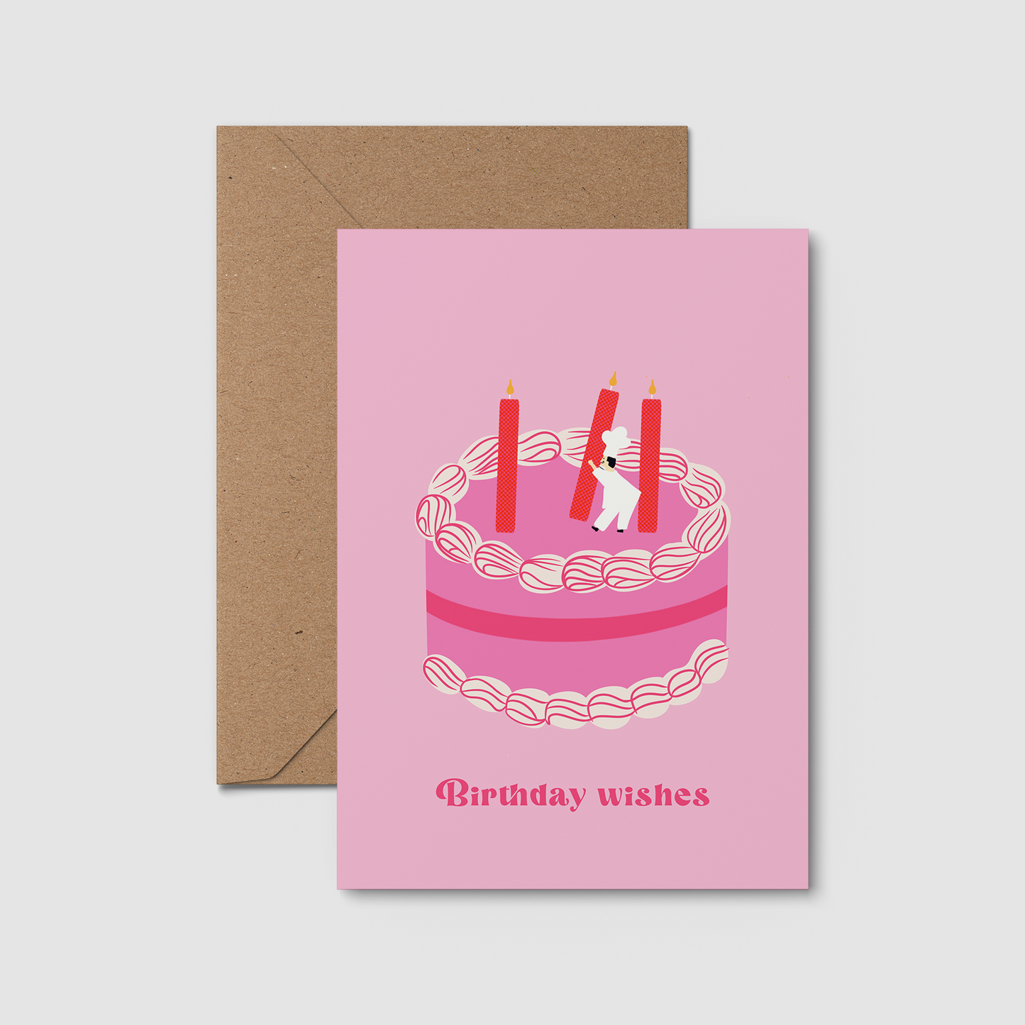 Vintage cute pink illustrated birthday card