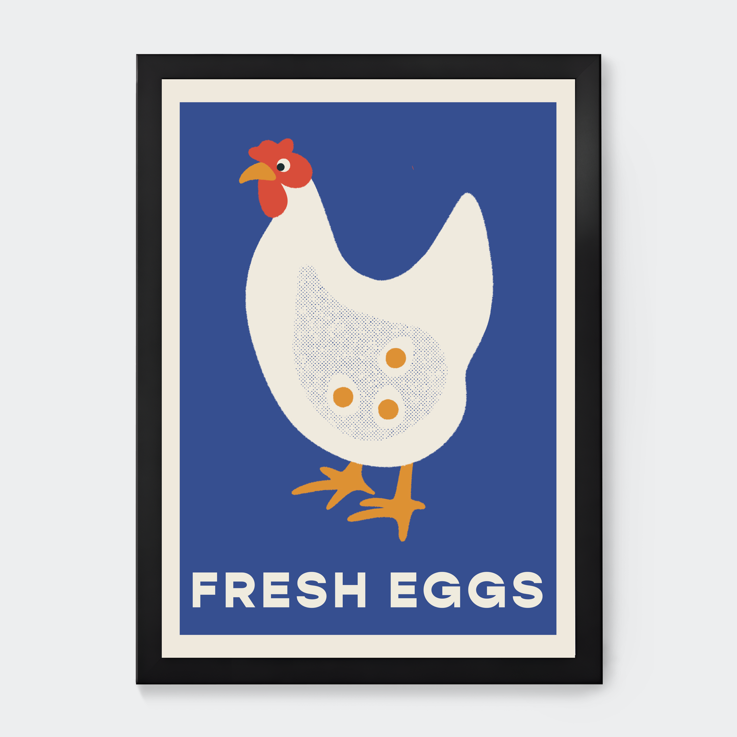 Fresh Eggs retro eggs advertisement poster. Blue kitchen wall art. 