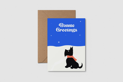 'Bonnie Greetings' Scottish Terrier A6 Christmas Card