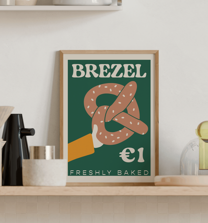 Pretzel retro bakery poster. German travel poster. 