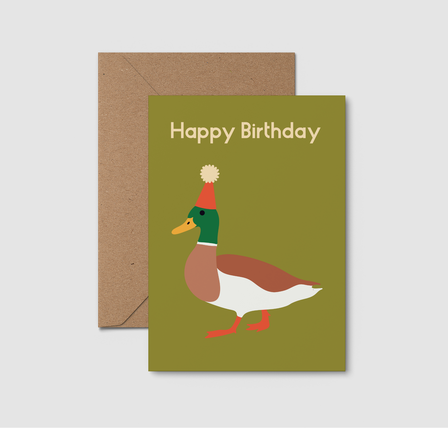 Mallard duck in a party hat. Kids Birthday Card
