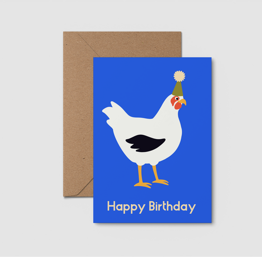 Chicken, hen, farm animal birthday card. Birthday card for kids. Fun animal birthday card. 