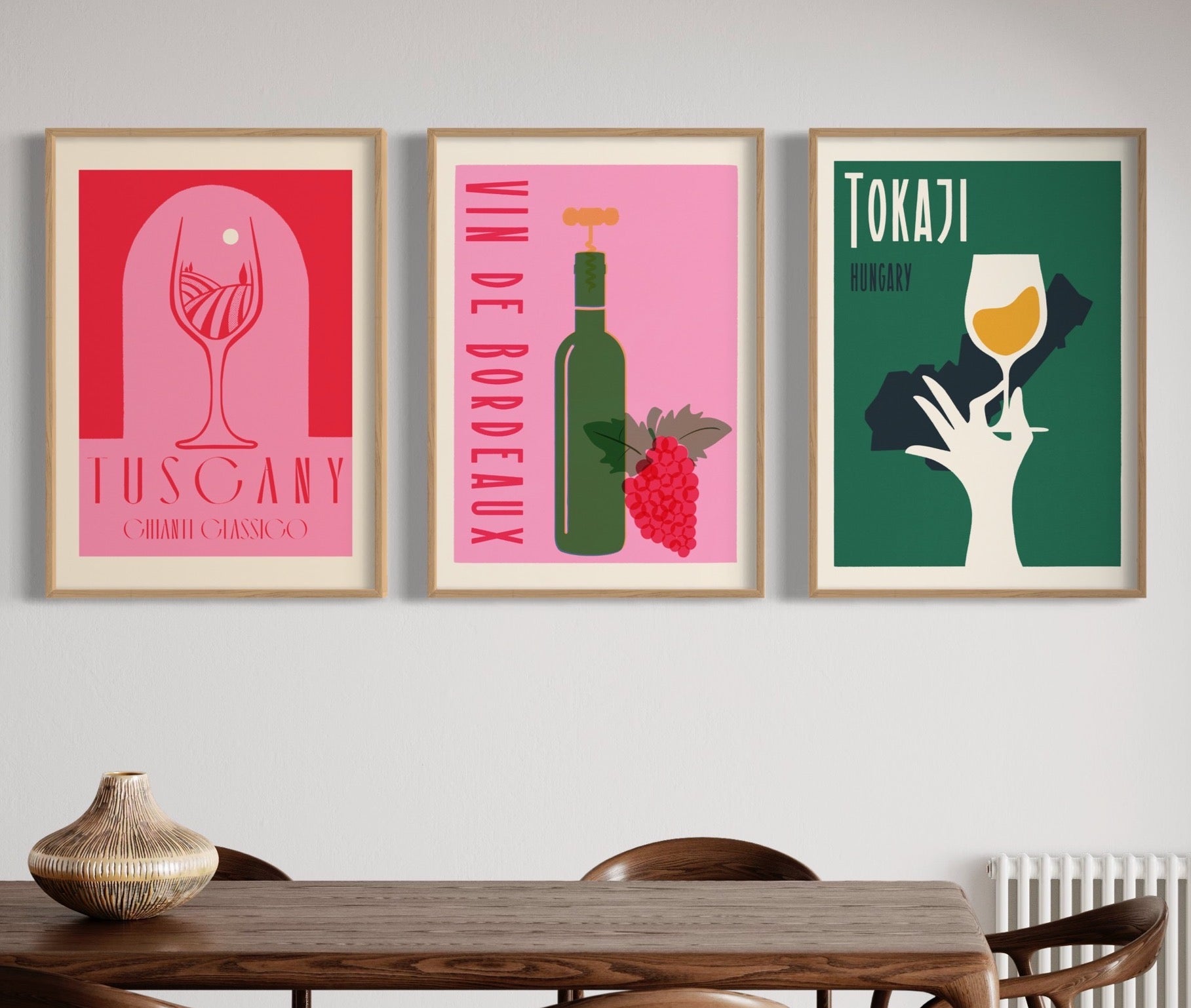 Vintage wine posters. Retro kitchen art prints