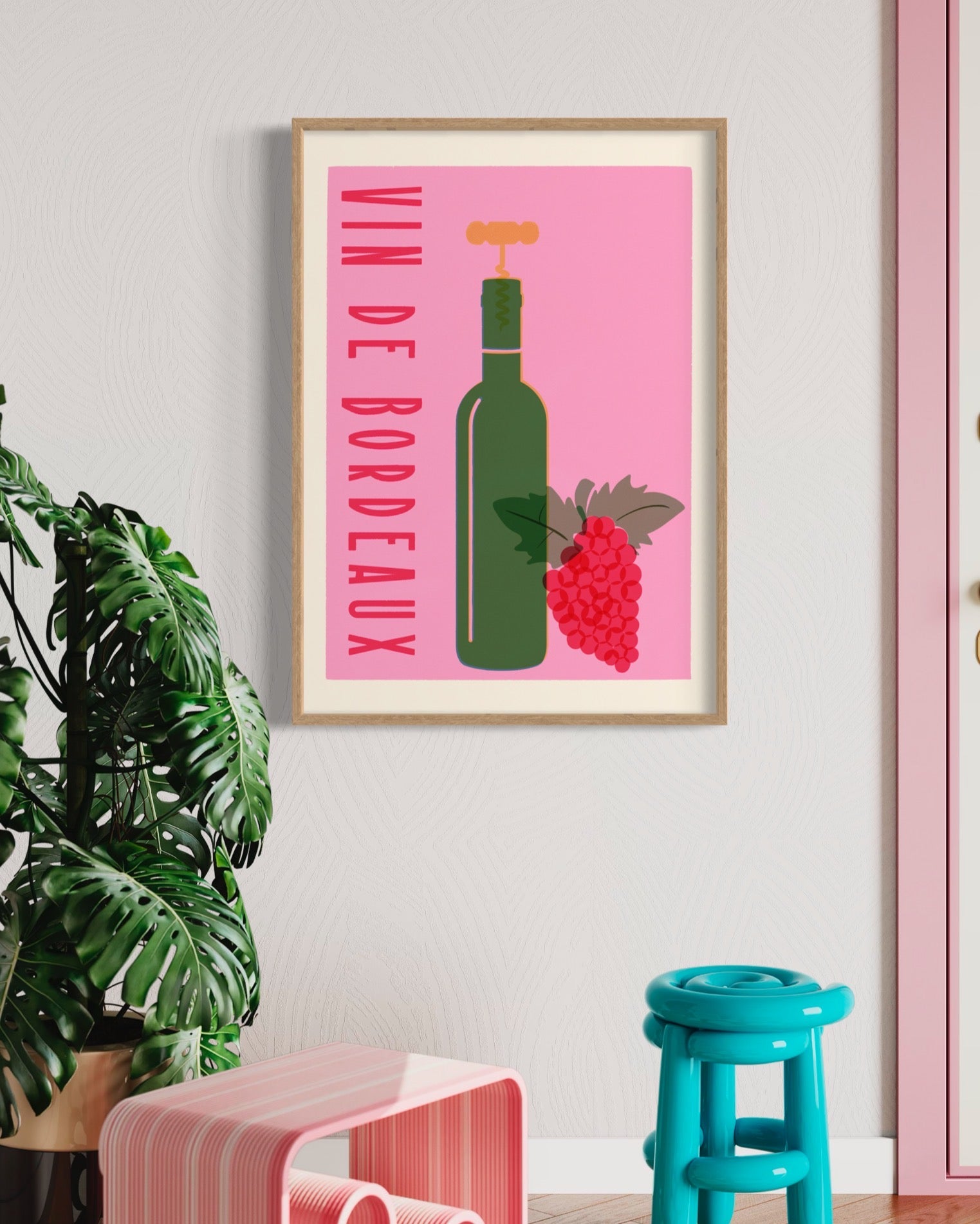 Kitchen wall art. Vin De Bordeaux retro wine print