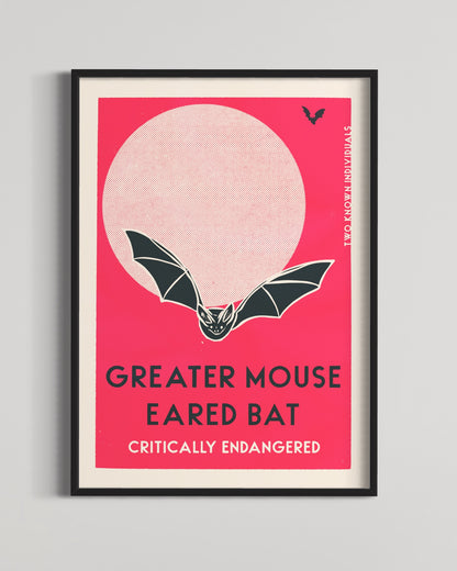 Greater Mouse Eared Bat Retro Print