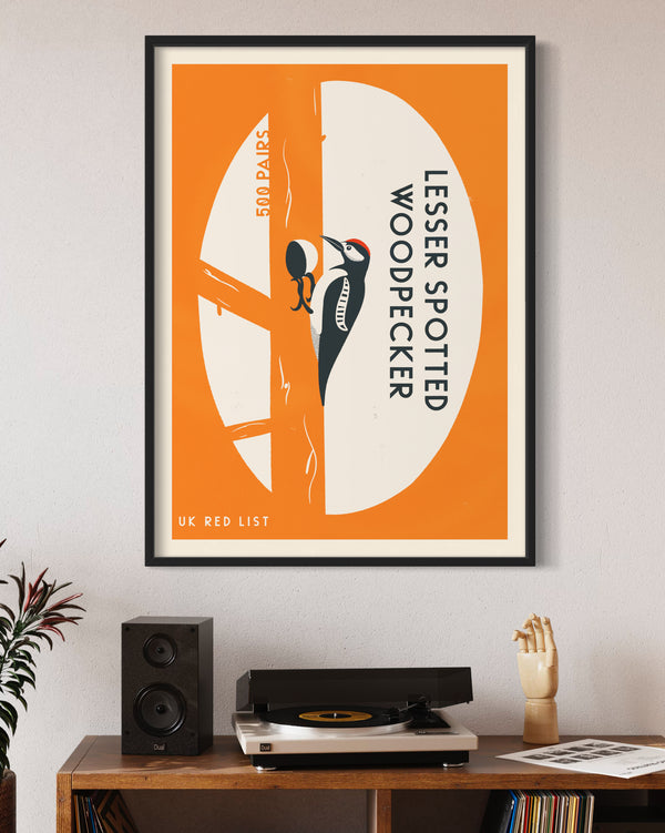 Lesser Spotted Woodpecker Retro Wildlife Print – Little Egret Design