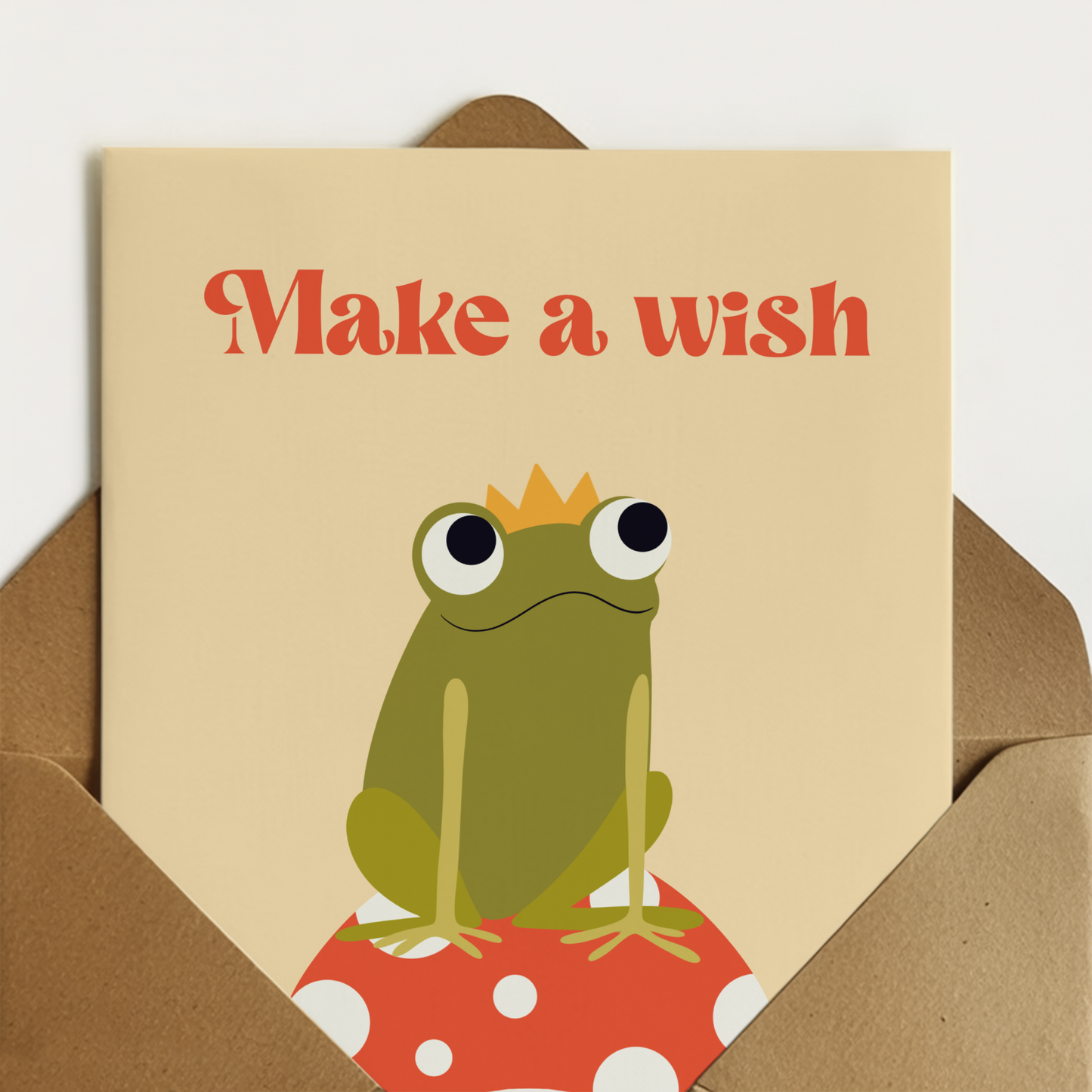 Cute frog fairytale birthday card. Make a wish. 