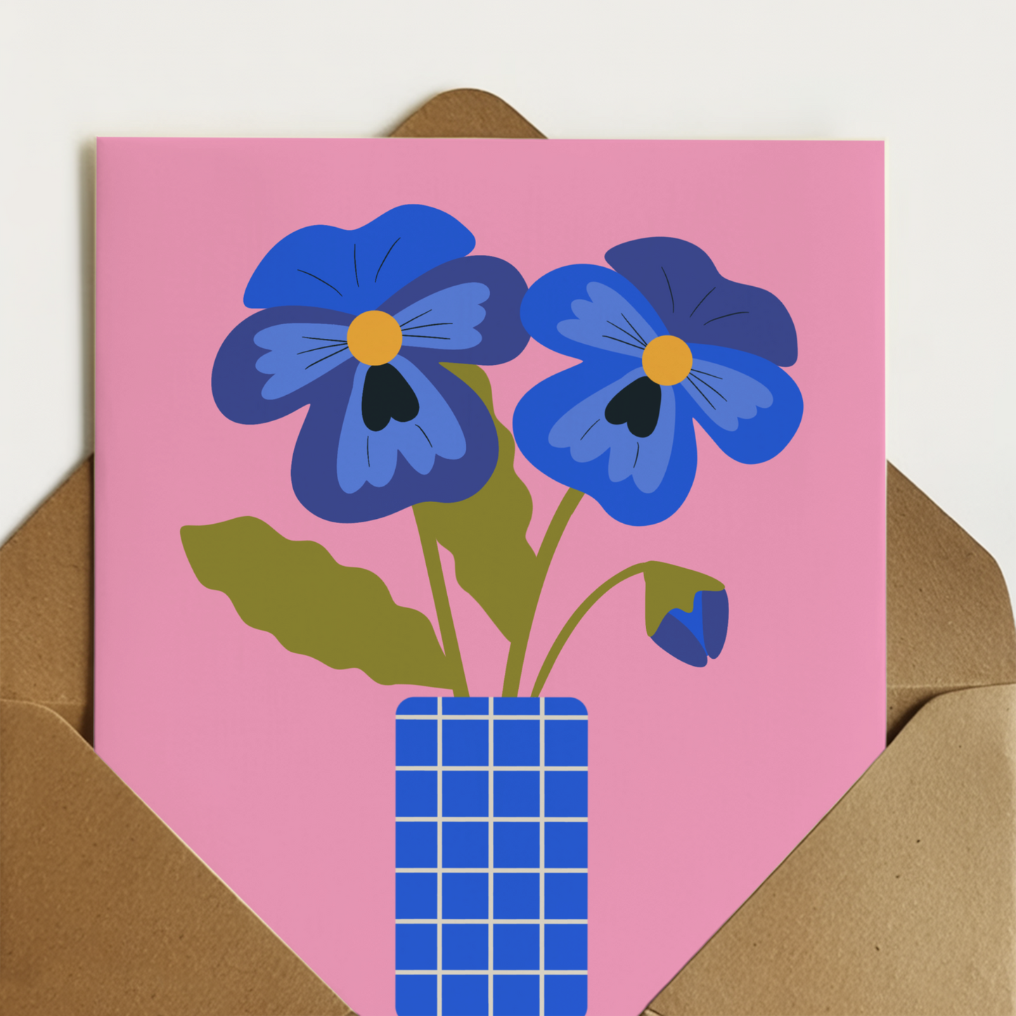 'Have a great day' Pansies cut flowers birthday card