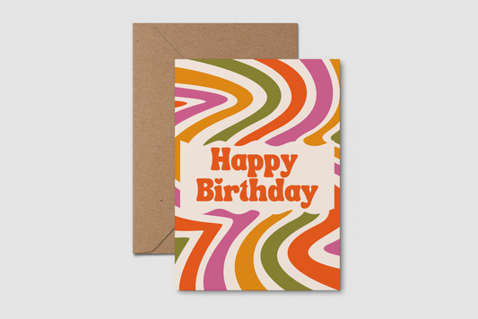 Retro waves Happy Birthday Card