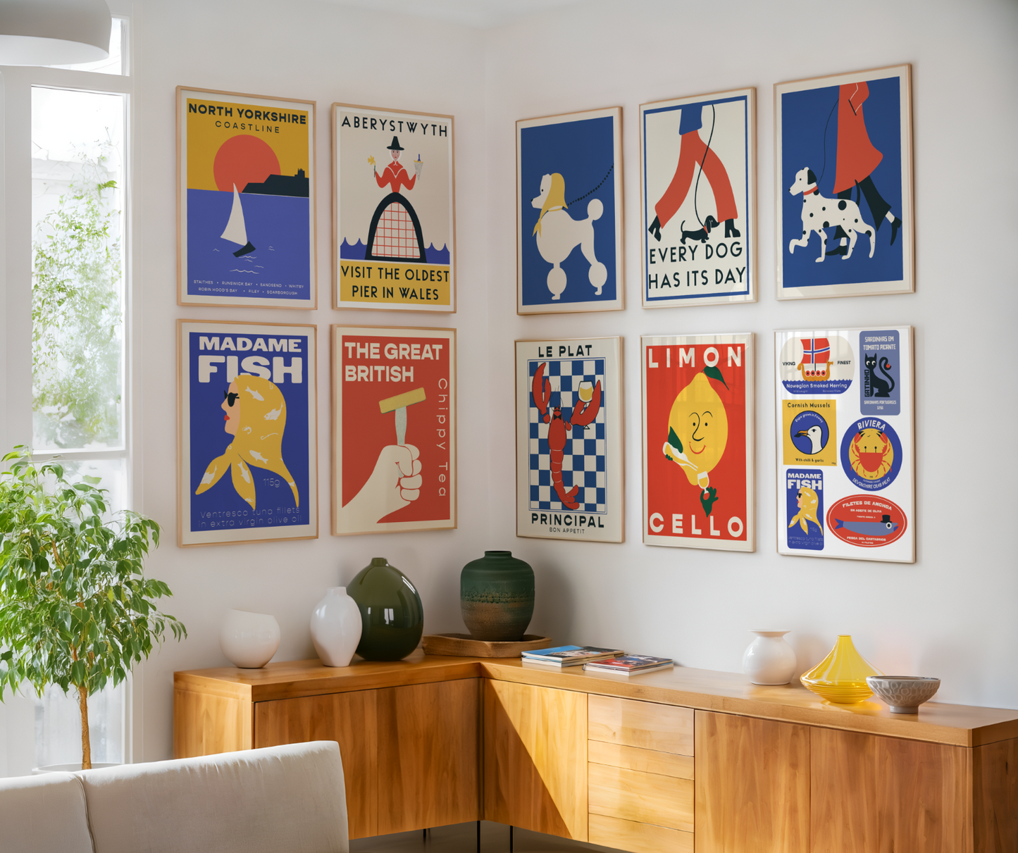 Mixed Retro British Coast Luggage Labels  Print