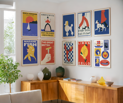 Mixed Retro British Coast Luggage Labels  Print
