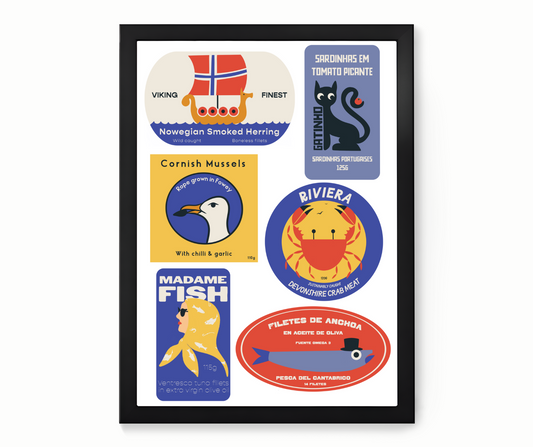 Retro Mixed Tinned Fish Art Print