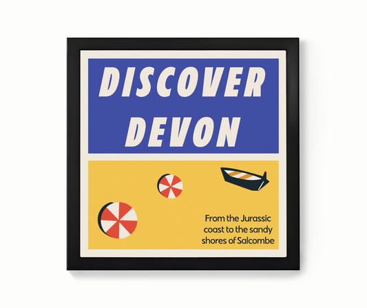 Discover Devon, Retro Coastal Travel Poster