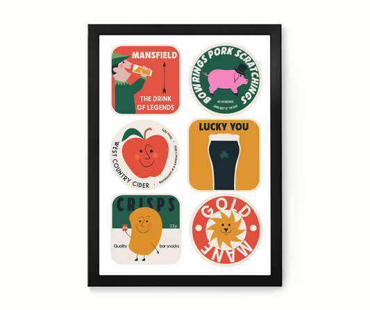 Mixed Retro Beer Mats Bar Print