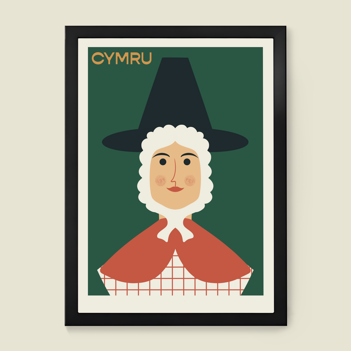 Lady from Wales in traditional Welsh dress. Welsh tourism art print. 