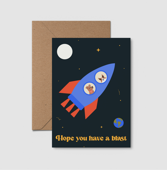 kids dogs space birthday card cute greetings card