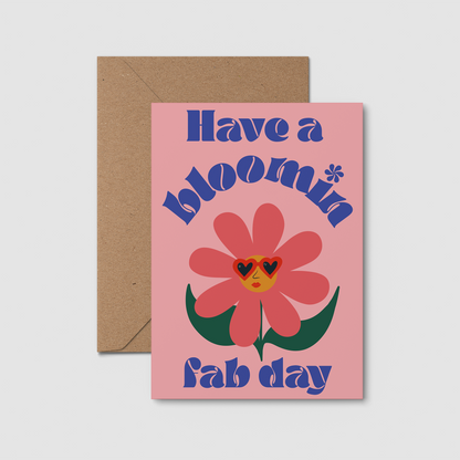 Flower birthday card. Fun birthday cards. Pink colourful cards. 