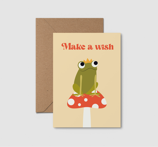 Make a wish cute frog birthday card for kids