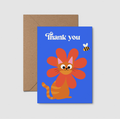 Cute Cat floral greetings card